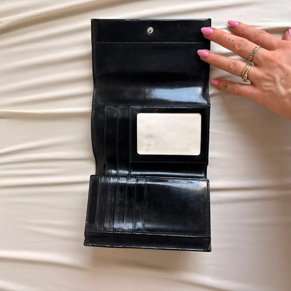 Vintage 90s Tom Ford Era Gucci Patent Logo Wallet - Black, Trifold